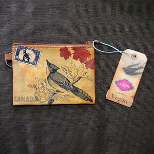 NWT LAVISHY Key Ring Coin Purse, Vegan Leather Tan/Brown/Cream